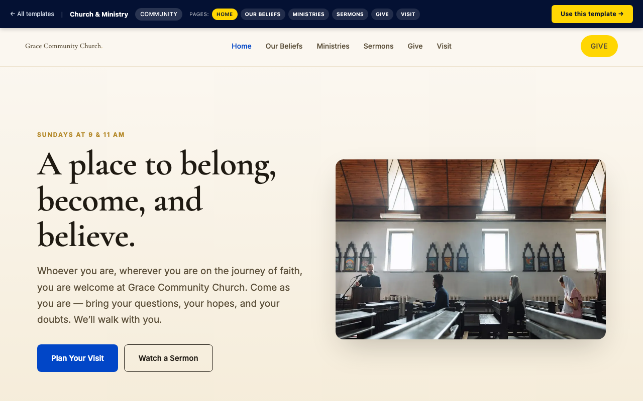 Church & Ministry — home page screenshot