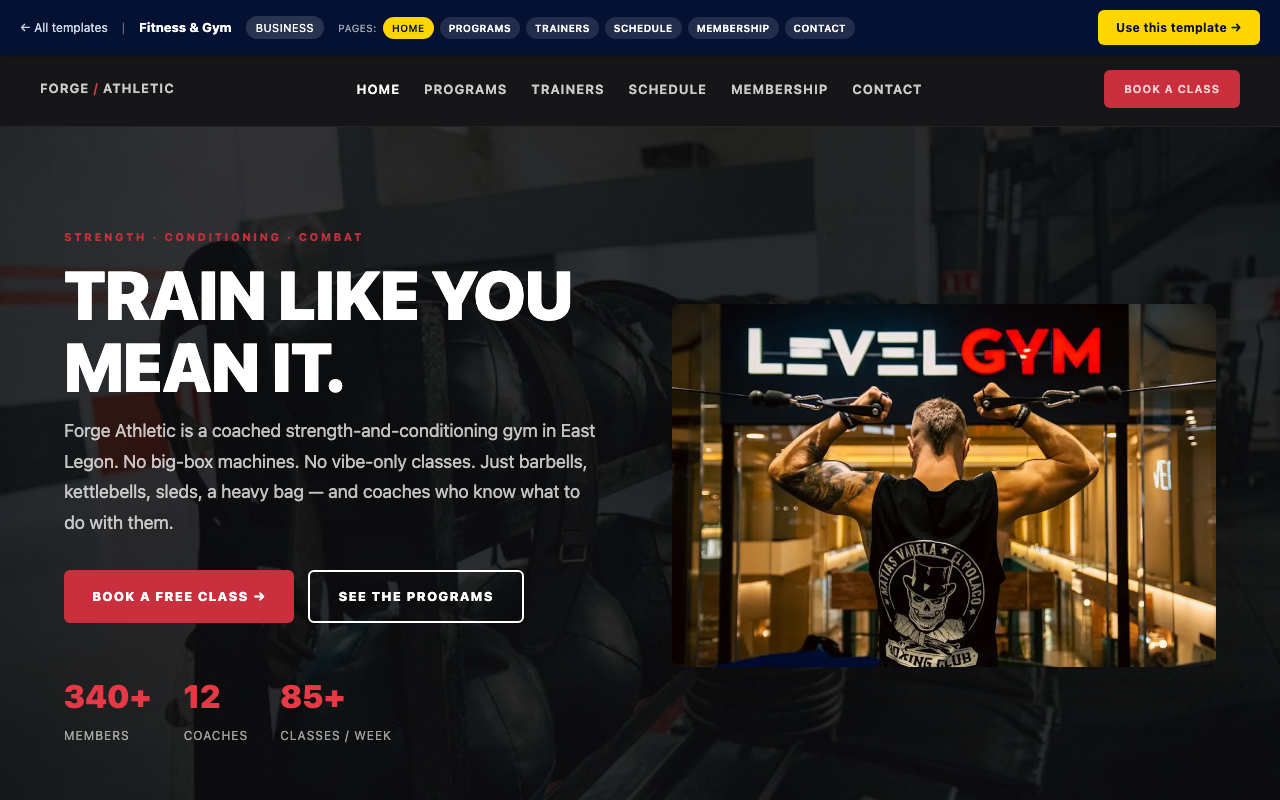 Fitness & Gym business website template preview
