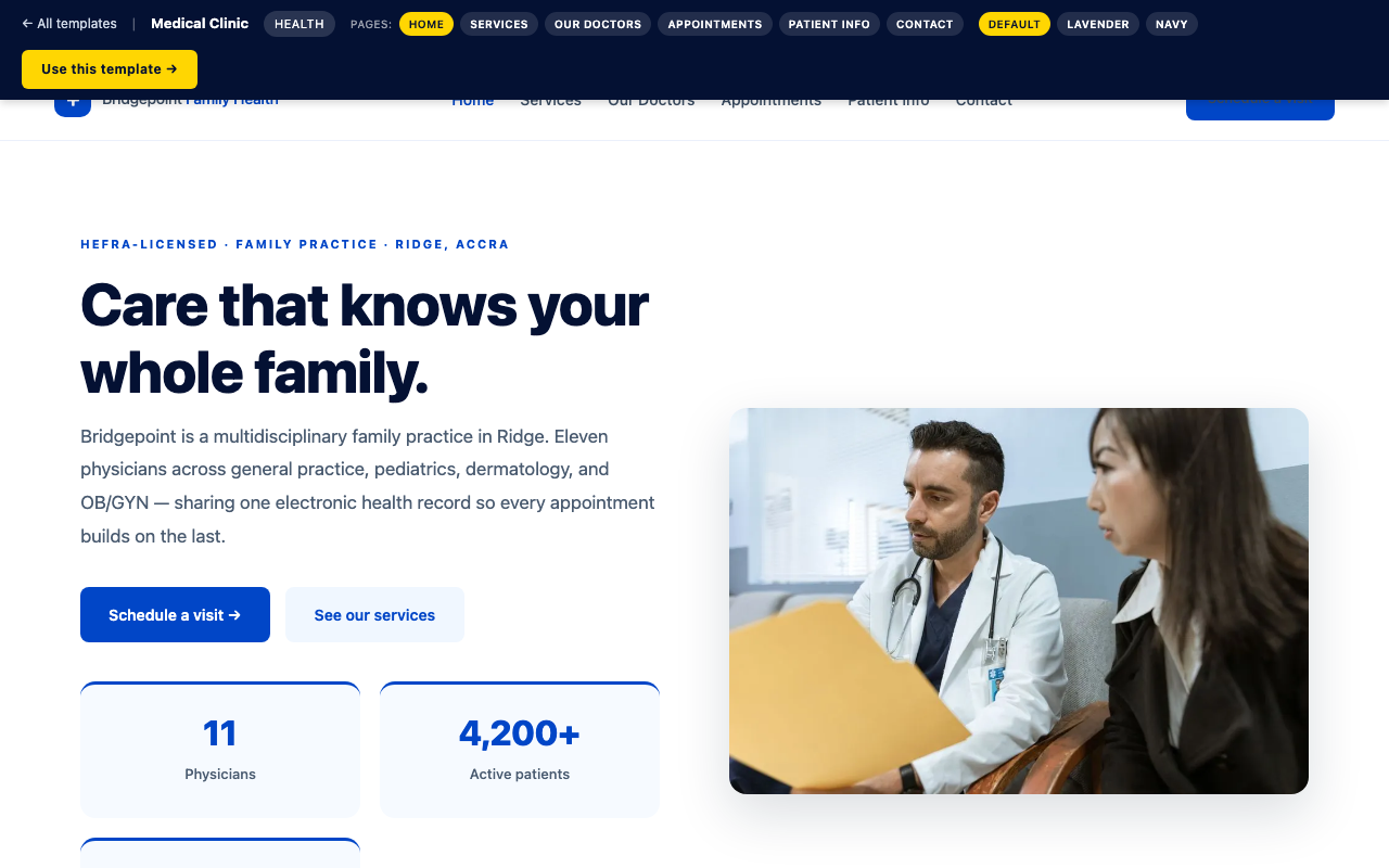 Medical Clinic health website template preview