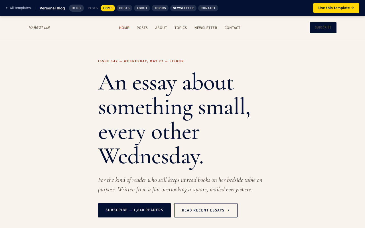 Personal Blog blog website template preview
