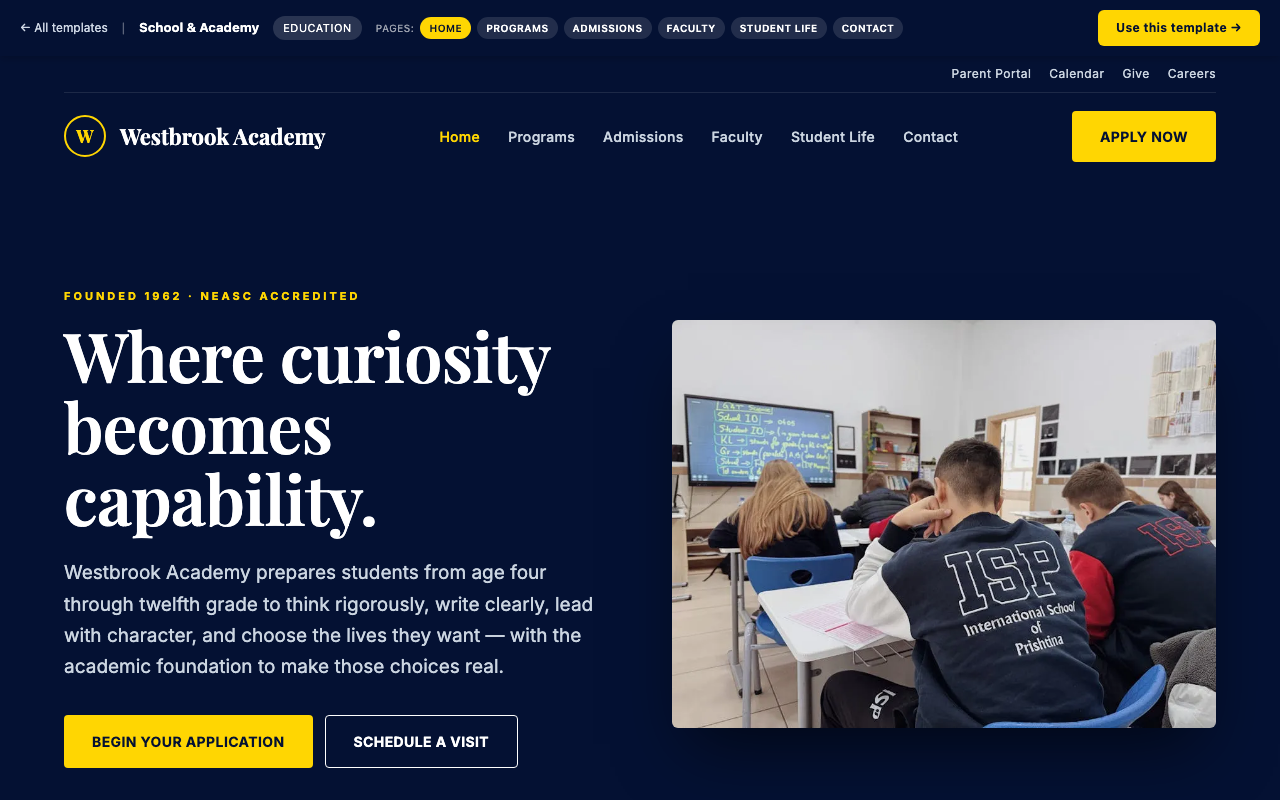 School & Academy education website template preview